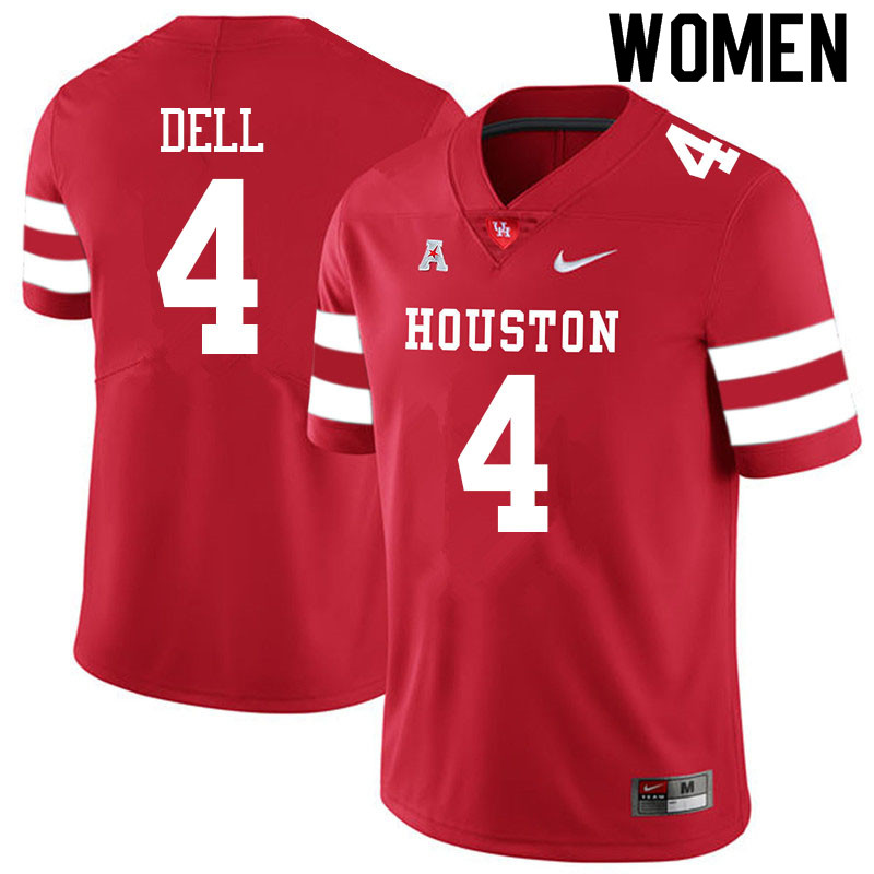 Women #4 Nathaniel Dell Houston Cougars College Football Jerseys Sale-Red